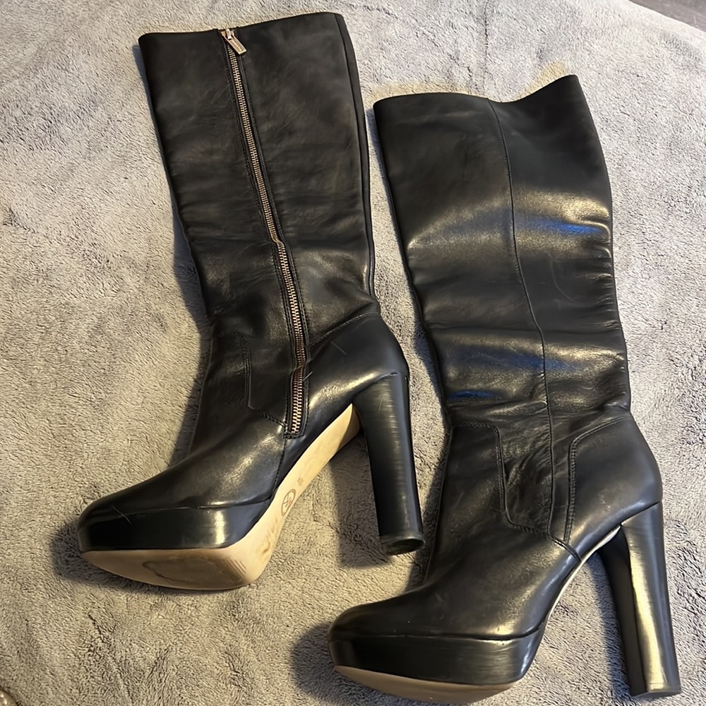 Michael Kors Black Leather High Heel Knee High Boots - Picture 2 of 7